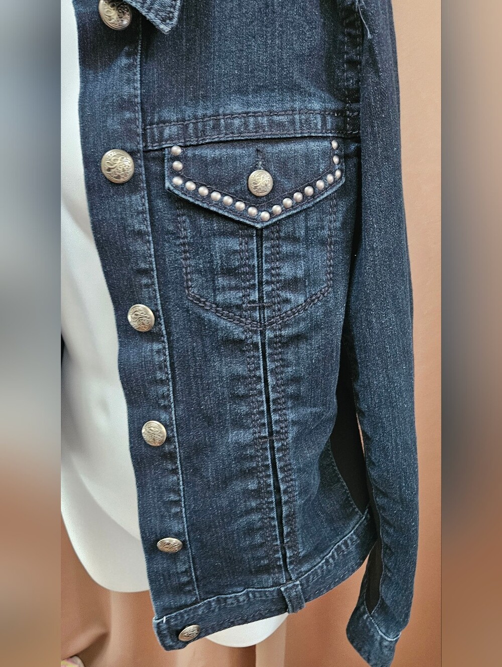 Style & Co. Studded Dark Wash Denim Jacket - Picture 3 of 4